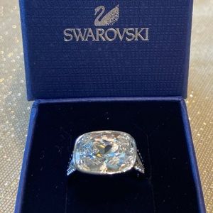 Swarovski Holding Ring, White, Rhodium plating